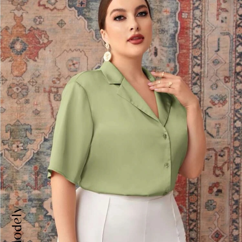 Green silk material dressy blouse